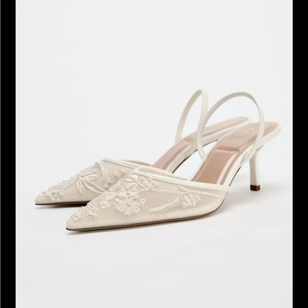 Zara EMBROIDERED MESH SLINGBACKS size 40/ US 9 - Picture 3 of 6